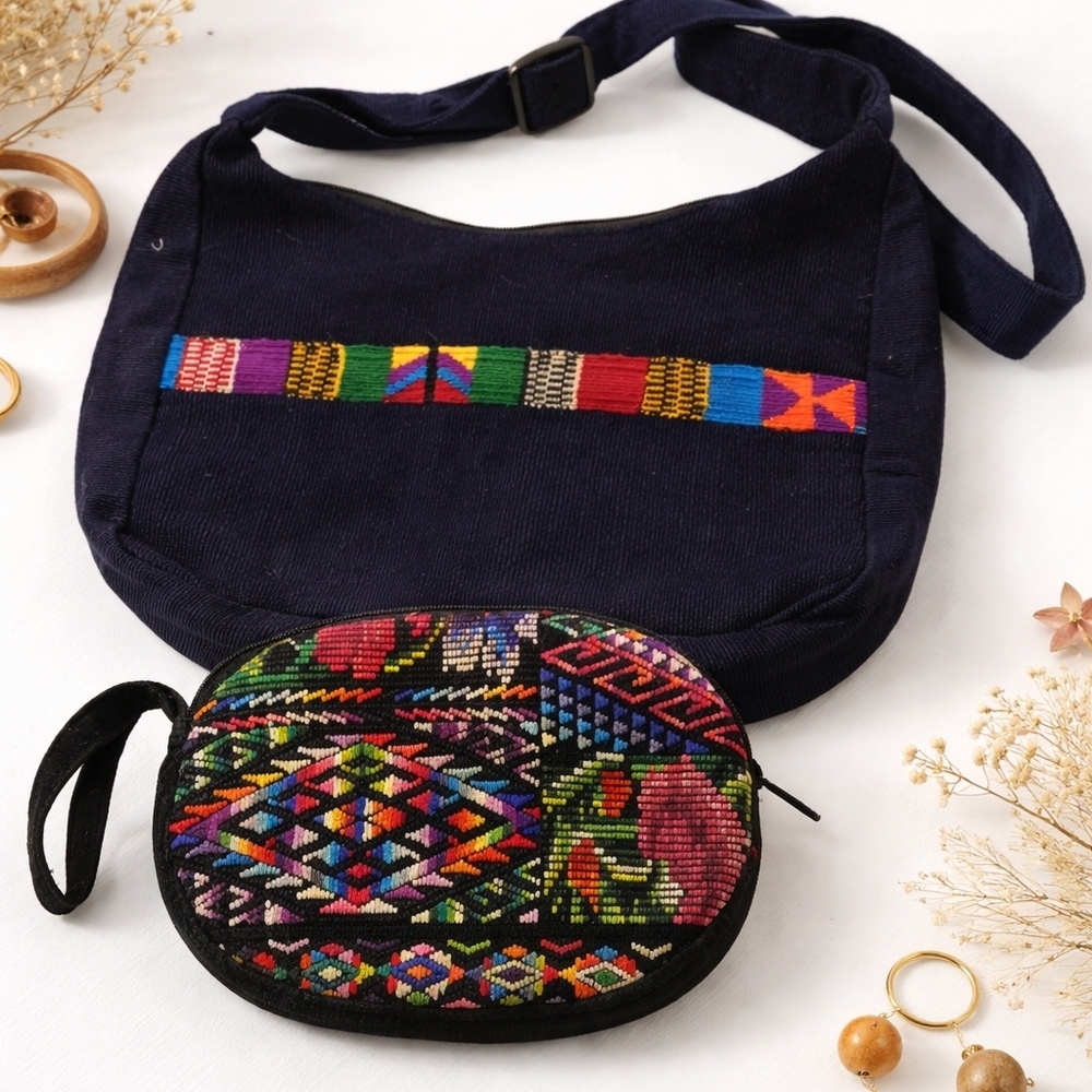 Handmade Guatemalan Bag Bundle | Woven Crossbody + Coin Purse | 100% Cotton Boho